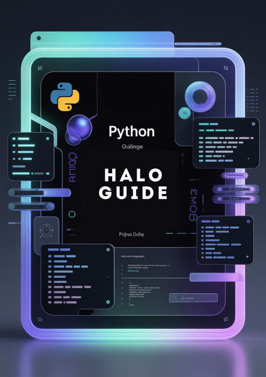 Cover of 'Zyntraxir Python HALO GUIDE' with Python logo and technical design elements.