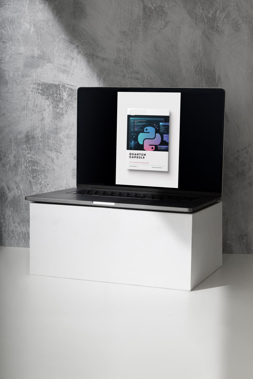 Laptop on a white stand with a concrete wall background