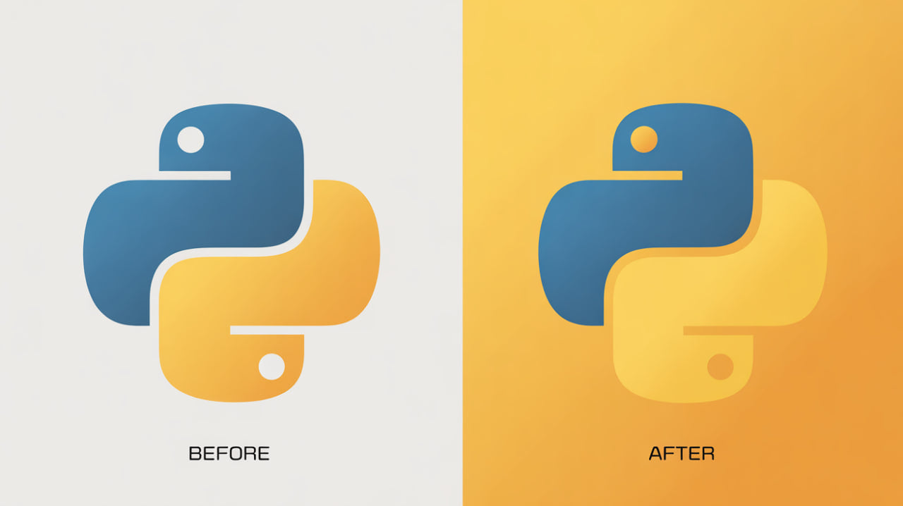 Comparison of Python logo before and after a color change on a two-tone background.