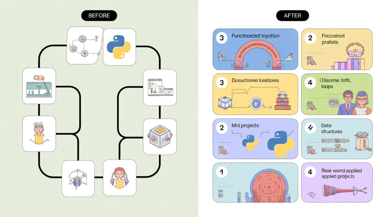 Before and after comparison of educational Python programming course layout